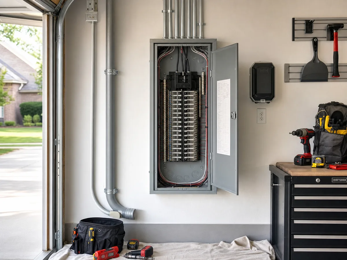 Organized residential electrical panel in a finished utility area